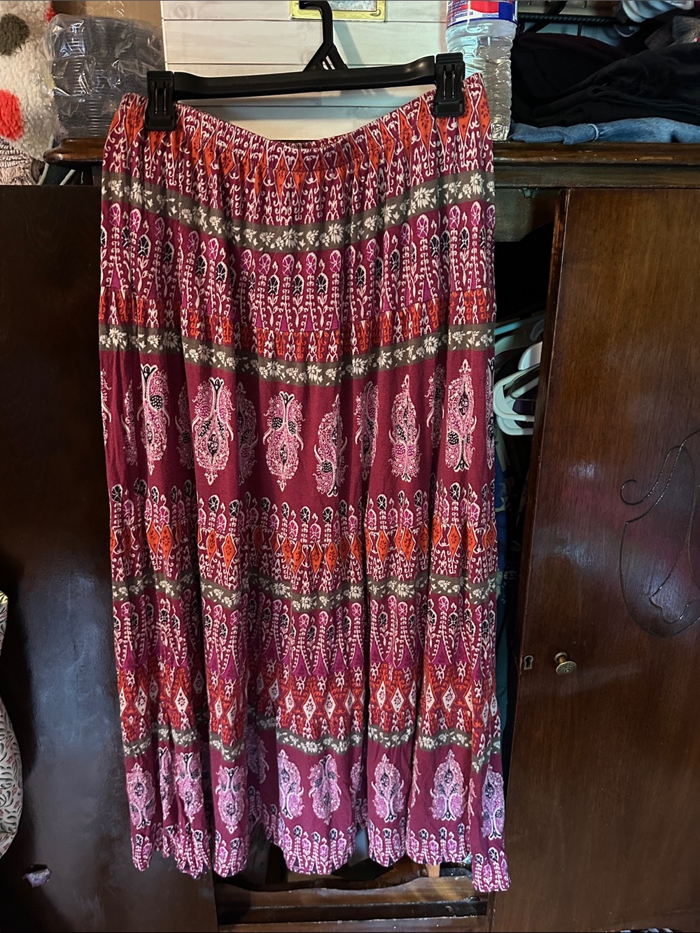 St. John's Bay Burgundy and Pink Boho Maxi Skirt
